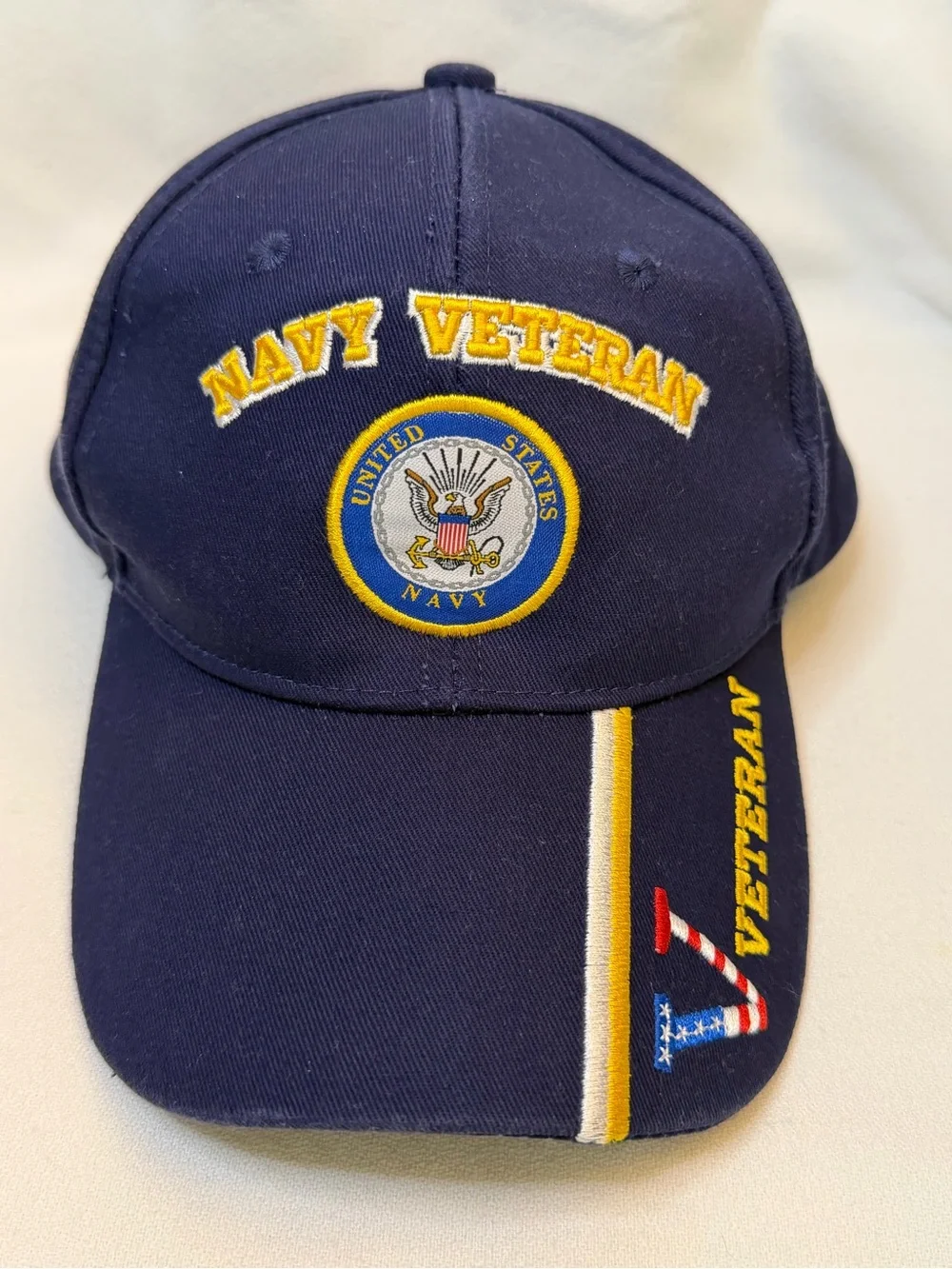 US Navy Veteran Embroidered Blue Adjustable Hat Ball Cap